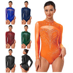 Rhinestone Leotard | Mock Turtleneck & Long Sleeve | Sheer Back