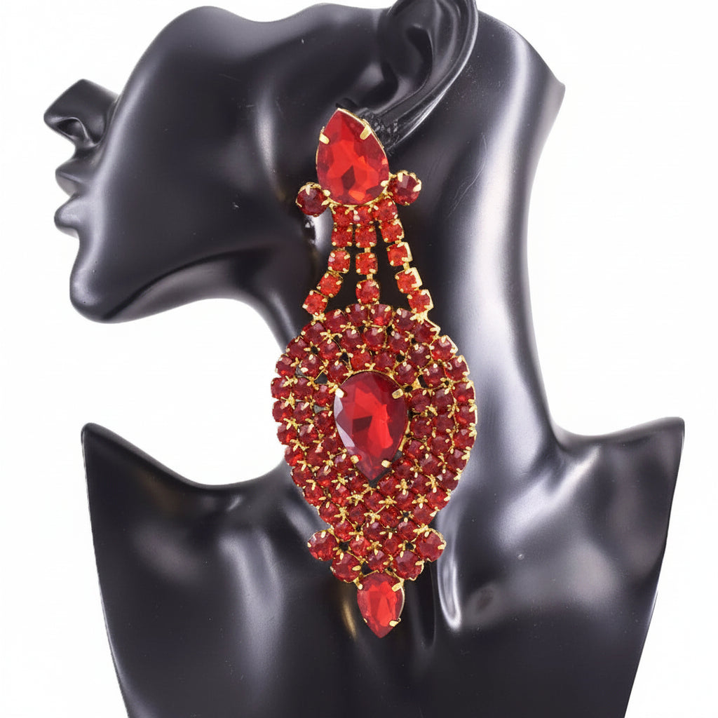 Rhinestone Drop Earrings | Crystal Statement | Clip-On