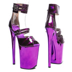 9-Inch Holographic Platform Sandals - Peep Toe Exotic Dance Heels