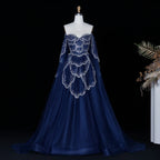 Elegant Off-Shoulder Gown | Crystal Beading | Cape Sleeves