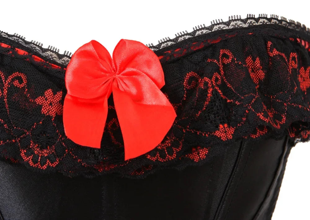 Bow Accent Overbust Corset | Suspenders | Lace-Up | Plus Size