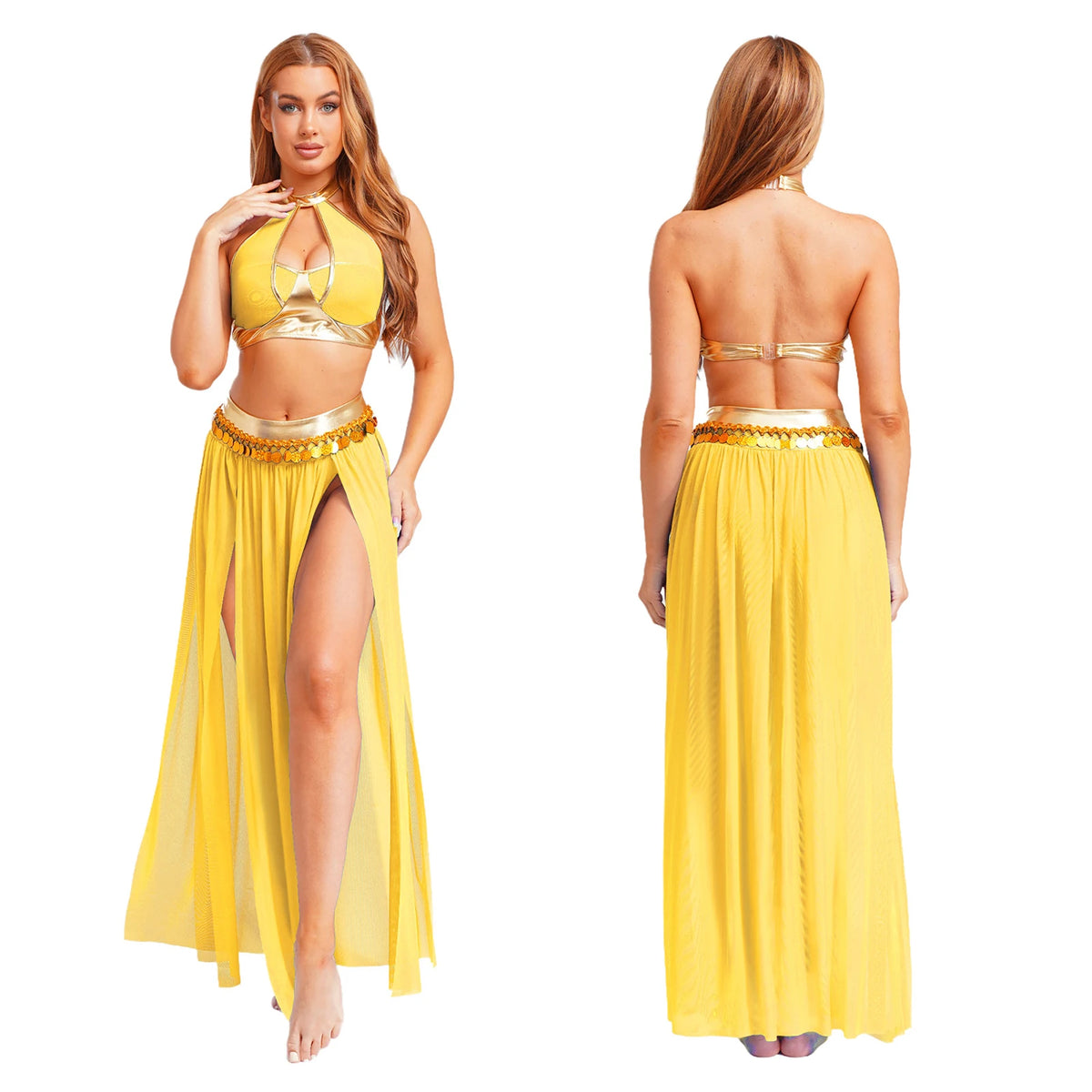 Egyptian Queen Costume | Belly Dance Crop Top & Slit Skirt