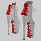 9-Inch Snake Print Platform Ankle Boots - Extreme Height Pole Dance Heels