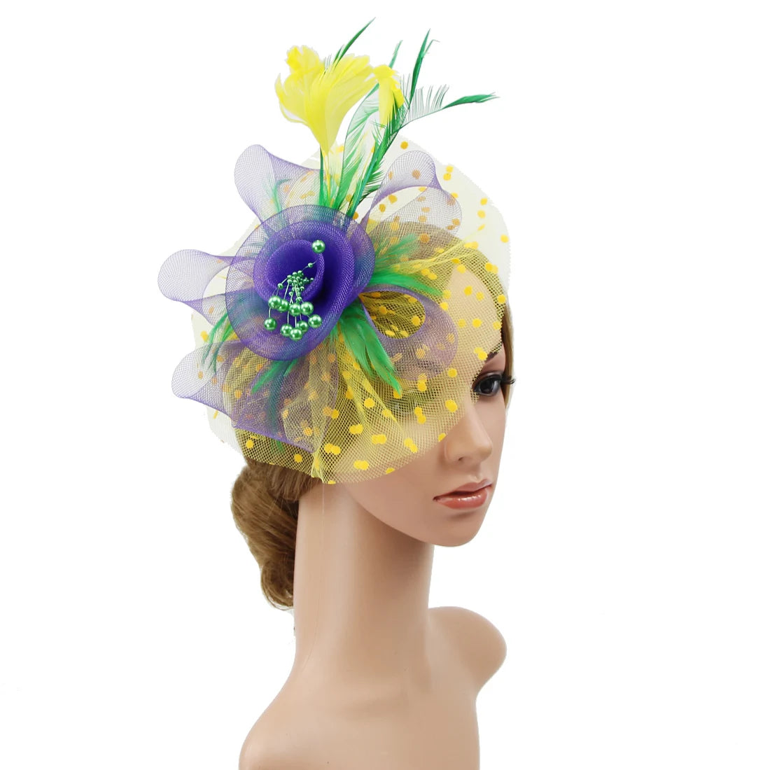 Feather Flower Fascinator Hat | Floral Mesh Headband | 36 Colors