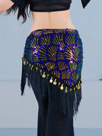 Belly Dance Hip Scarf | Sequin Fringe | Gold Coins