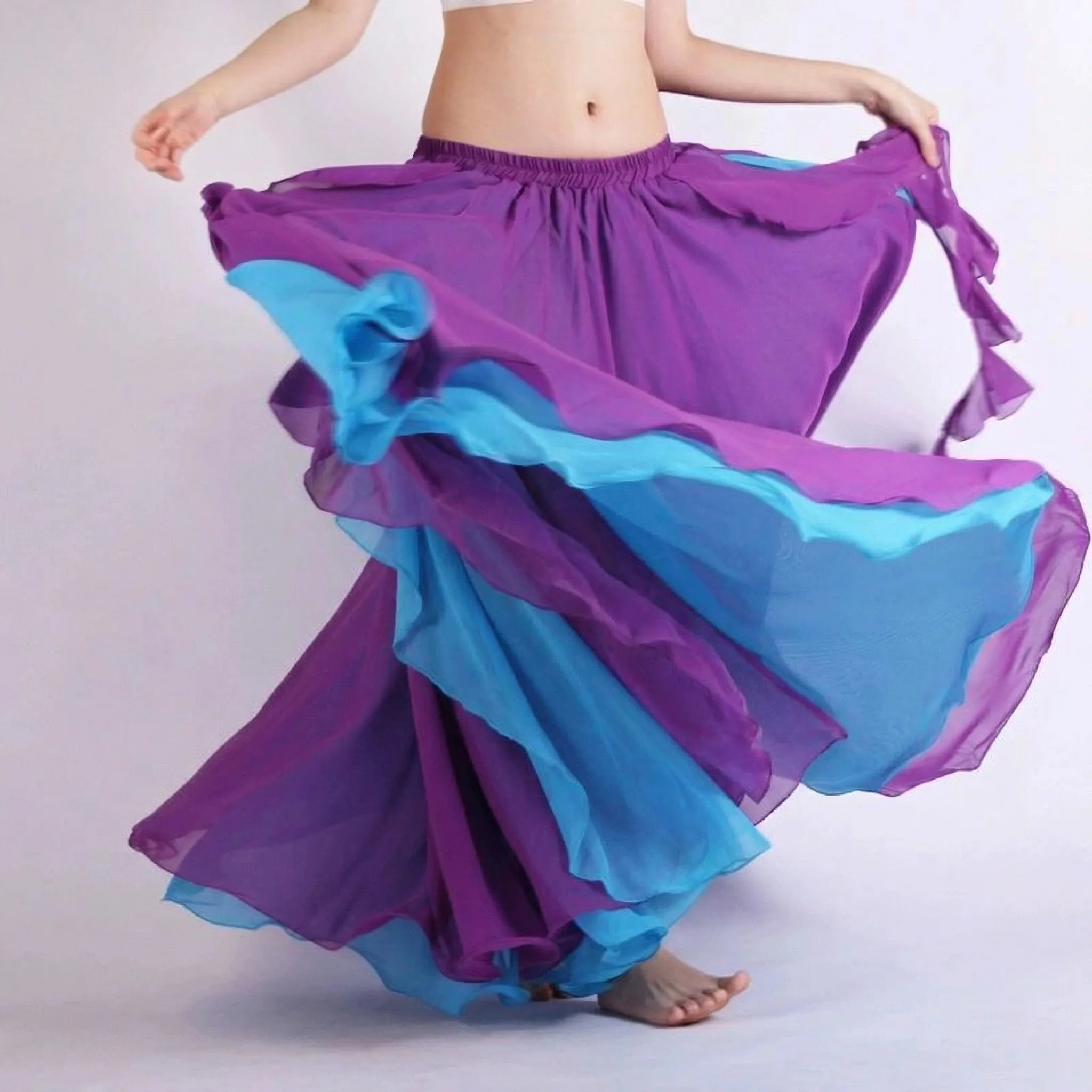 Two-Color Chiffon Belly Dance Skirt - Double Layer Ruffle