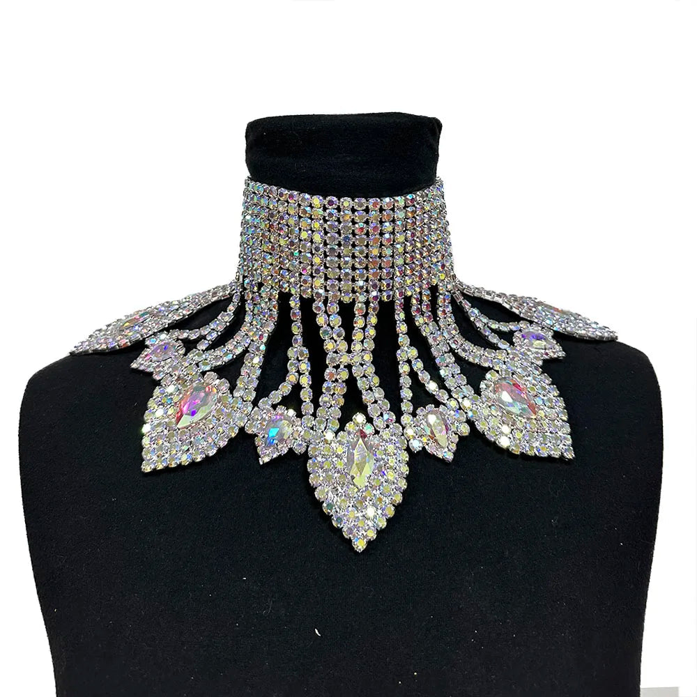 Crystal Rhinestone Choker | Wide Statement Necklace | Drag & Bridal