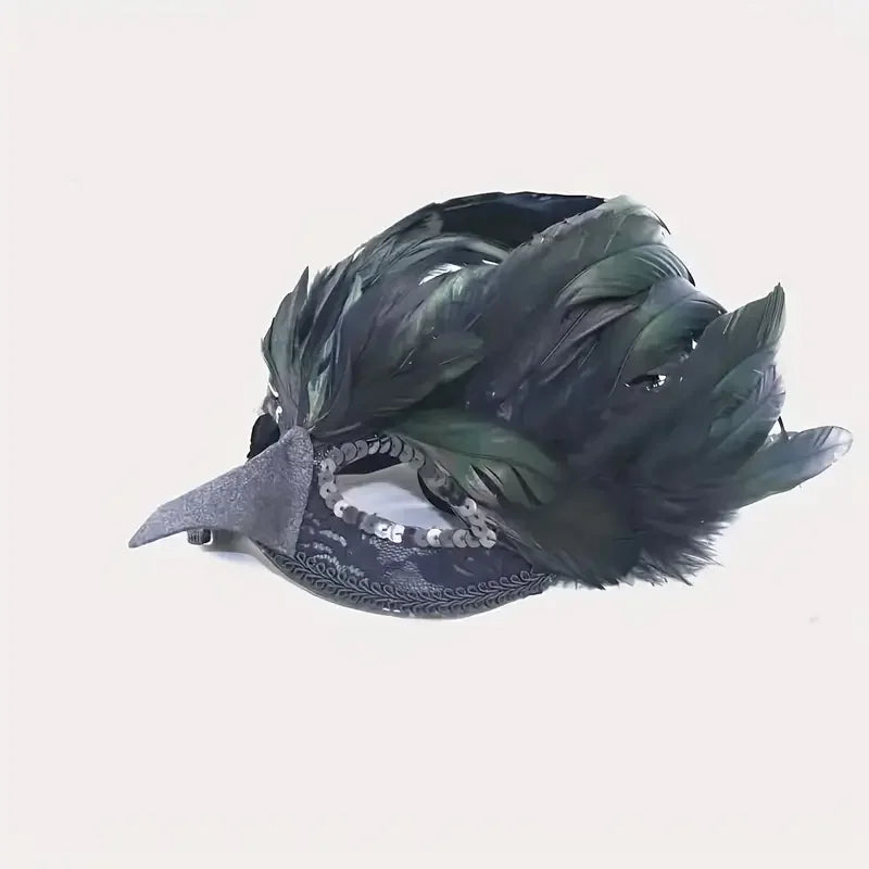 Black Feather Raven Mask | Crow Beak | Half Face | One Size
