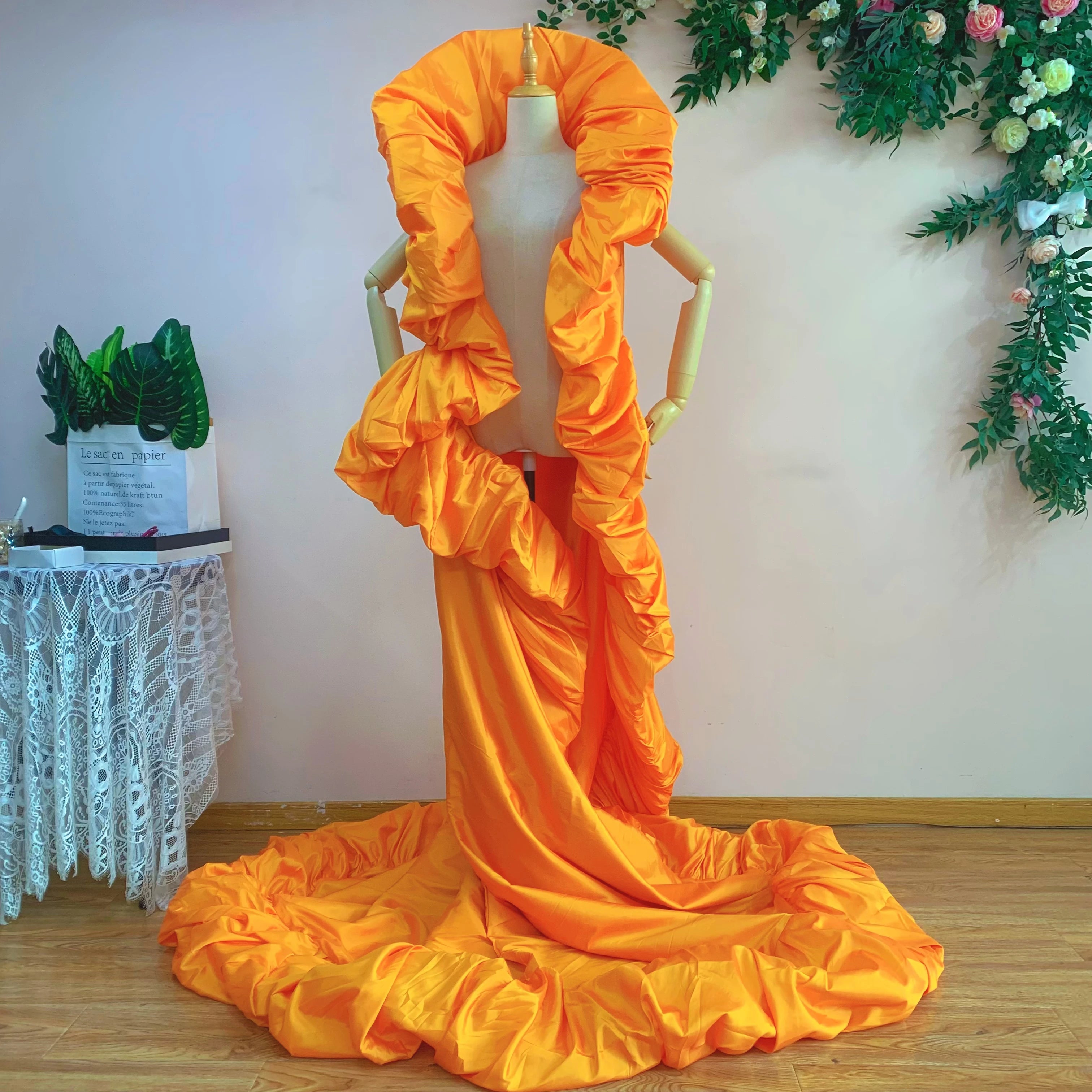 Ruffled Taffeta Cape | Drag Pageant Cloak | High Collar | 230cm