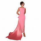 Scalloped Beaded Evening Gown | O-Neck | Coral Pink & Lilac