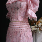 Crystal Two-Piece A-Line Gown | Puff Sleeves | Square Neck
