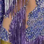 Purple Sequin Fringe Bodysuit - Sparkly Tassel Performance Leotard for Stage & Dance