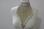 Rhinestone Tassel Necklace - AB Crystal Water Drop Statement Choker