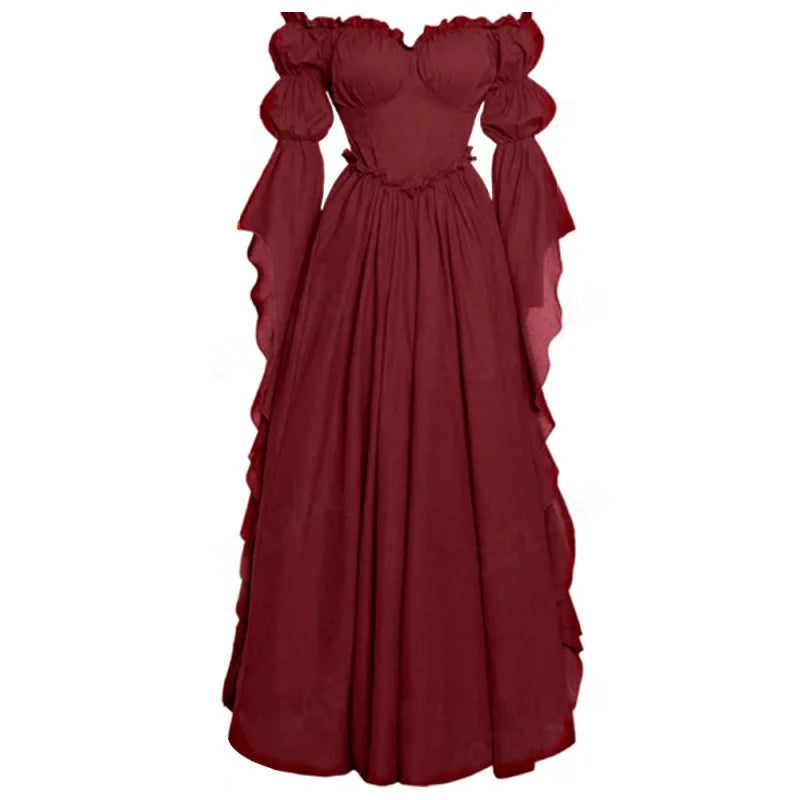 Renaissance Gothic Off-Shoulder Gown | Ruffle Hem | 7 Colors