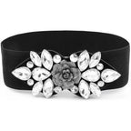 Rhinestone Flower Wide Elastic Belt | Stage & Dressy