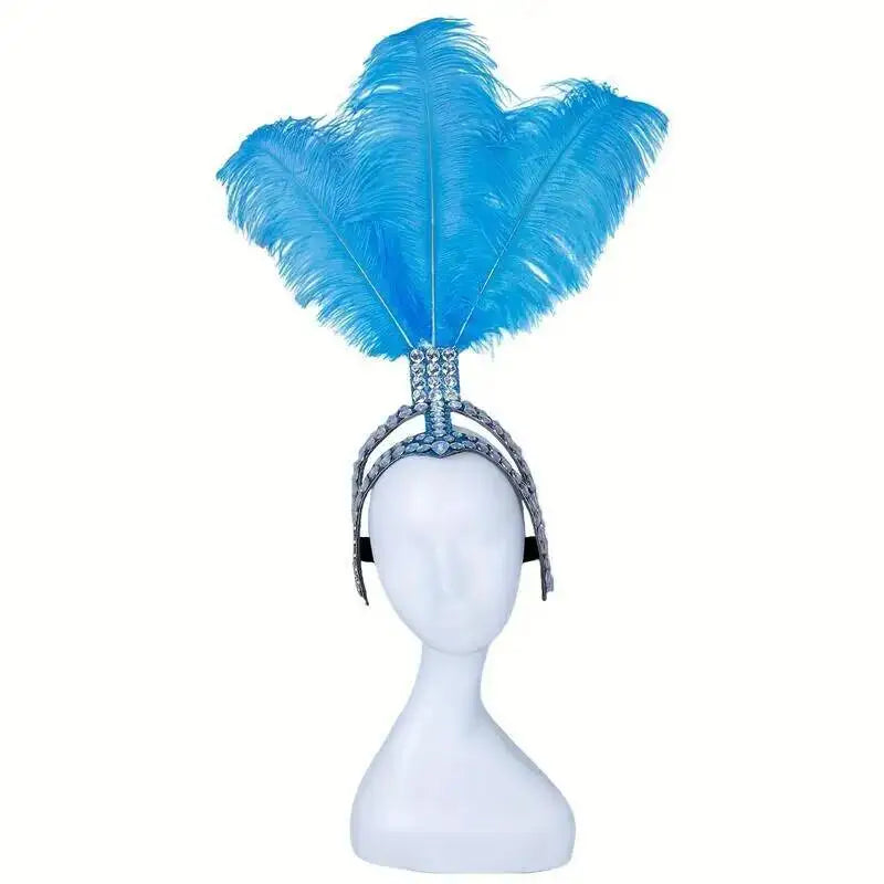 Rhinestone Showgirl Headpiece | Ostrich Feather Plume | 10 Colours | Adjustable