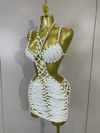 White Lattice Cut-Out Mini Dress | Halter | Backless