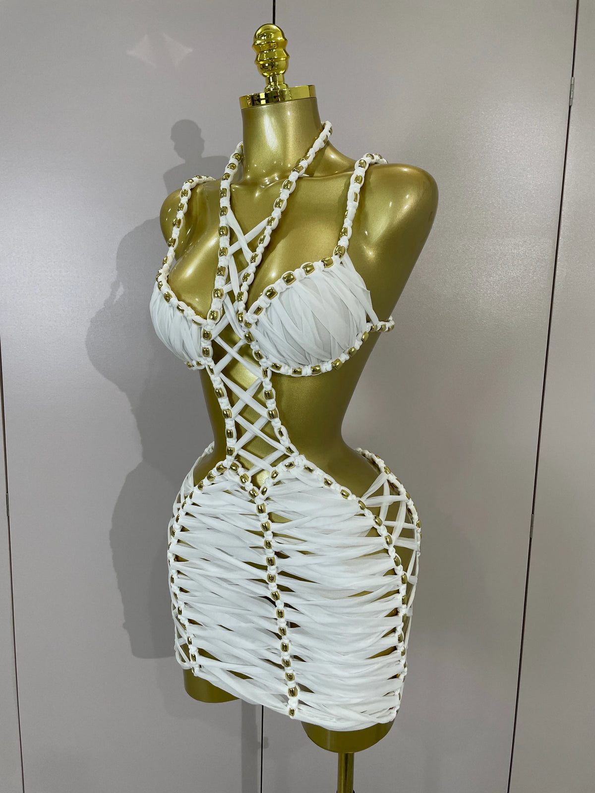 White Lattice Cut-Out Mini Dress | Halter | Backless