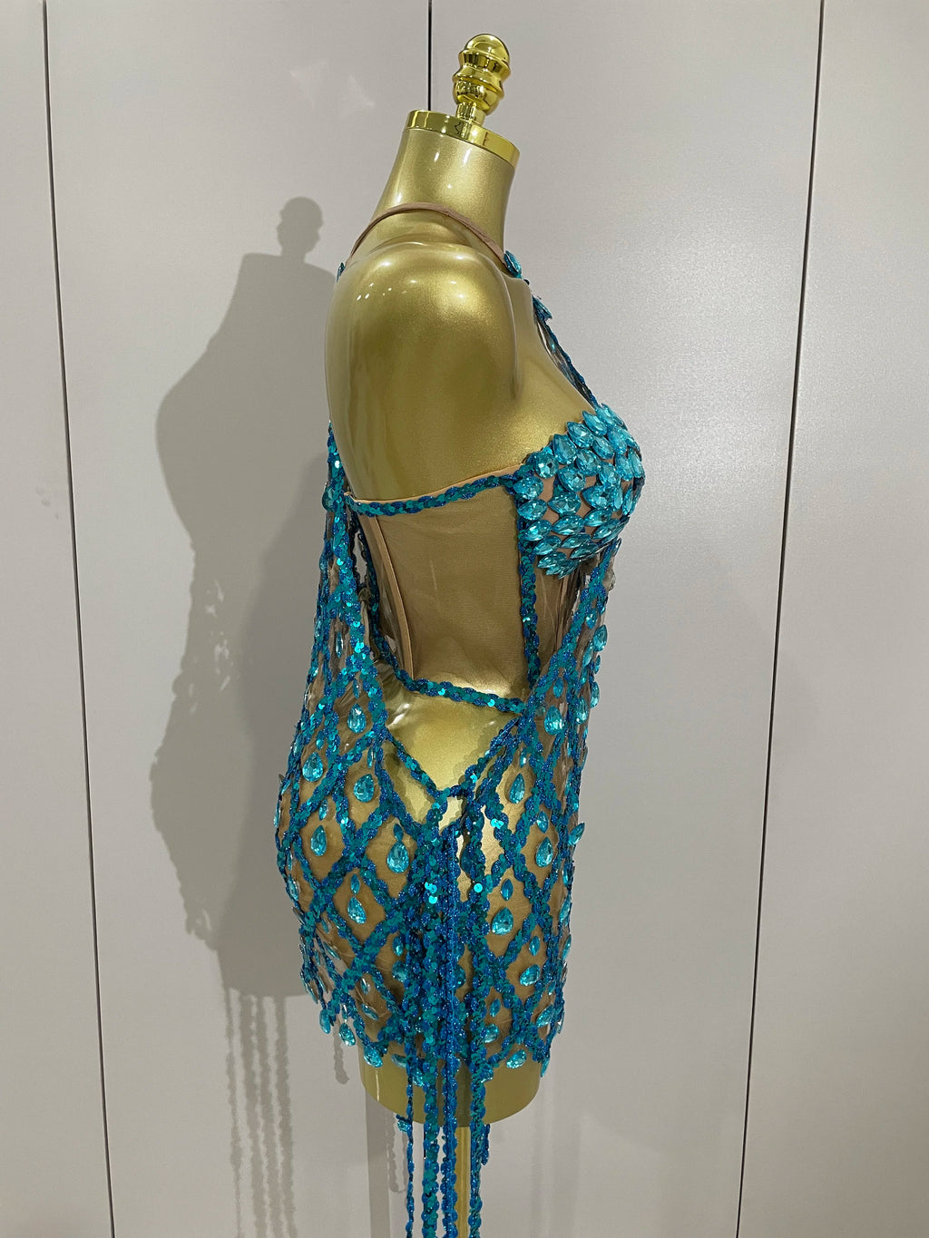 Beaded Fringe Lattice Two-Piece Set | Bra & Mini Skirt | Belly Dance