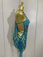 Beaded Fringe Lattice Two-Piece Set | Bra & Mini Skirt | Belly Dance