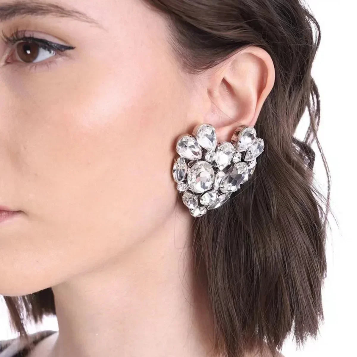 Rhinestone Heart Clip-On Earrings