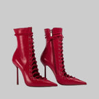 Mesh Lace-Up Knee-High Boots - Pointed Toe Stiletto Heels for Stage & Performance