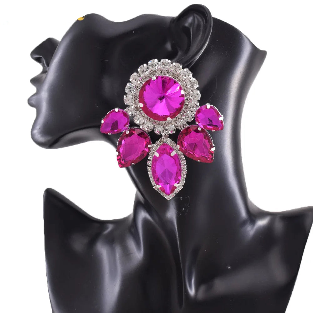 Rhinestone Earring & Ring Jewelry Set | Clip-On or Pin | 10 Colors