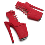 Glitter Platform Open-Toe Ankle Boots - 9 Inch Pole Dance Heels