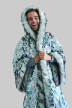 LED Silver Sequin Faux Fur Jacket