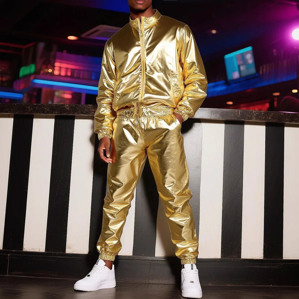 Men's Metallic Tracksuit Set | Zip Jacket & Pants | Stage