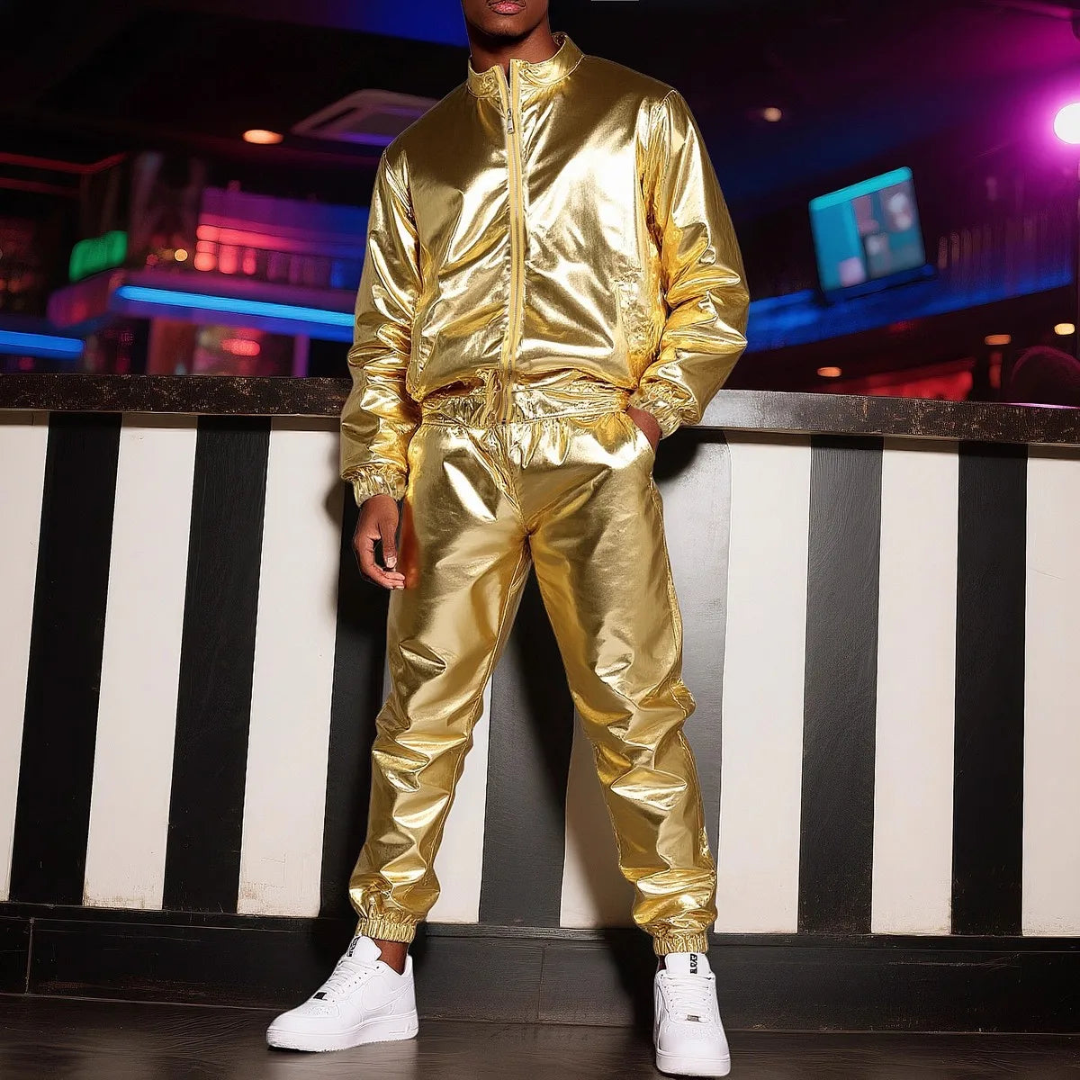 Men's Metallic Tracksuit Set | Zip Jacket & Pants | Stage