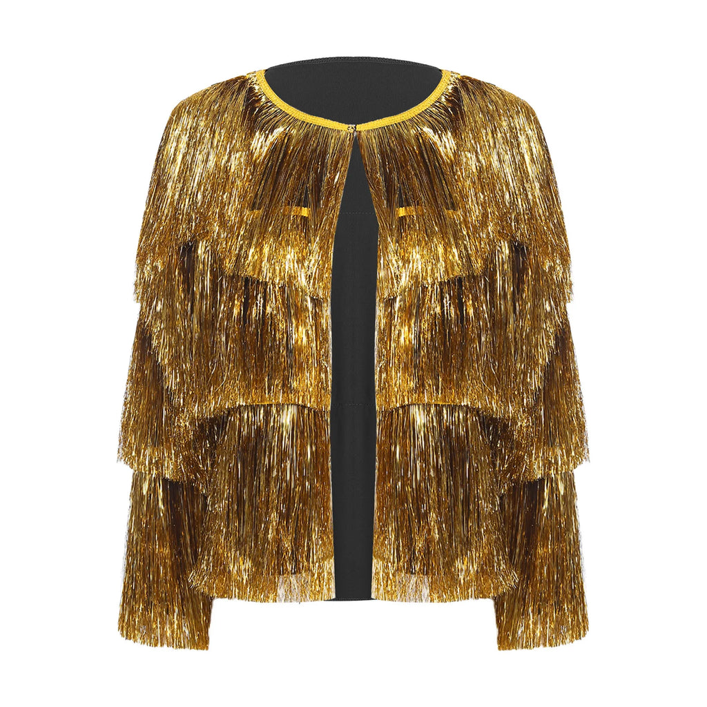 Gold Tiered Fringe Jacket | Sequin Tassel | Jazz Dance | Hollywood Glamour