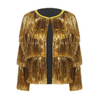 Gold Tiered Fringe Jacket | Sequin Tassel | Jazz Dance | Hollywood Glamour