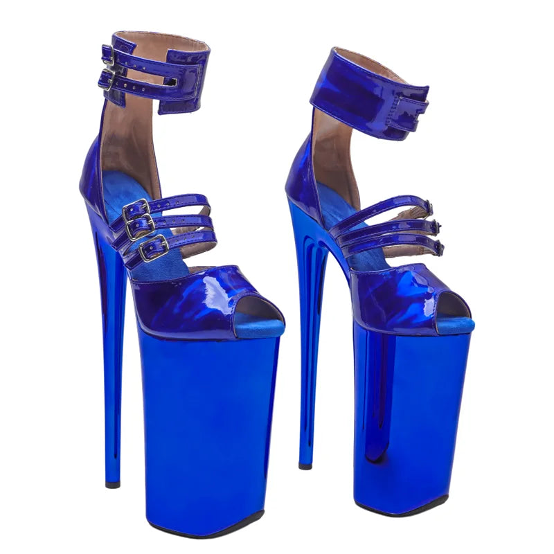10-Inch Metallic Platform Sandals - Open Toe Heels