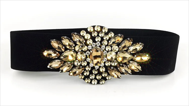 Crystal Flower Wide Elastic Belt | Stage & Dressy