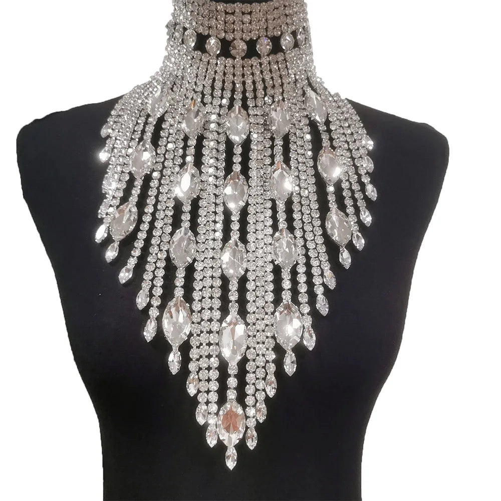Rhinestone Choker Necklace - Statement Jewelry with Tassel for Stage & Performance