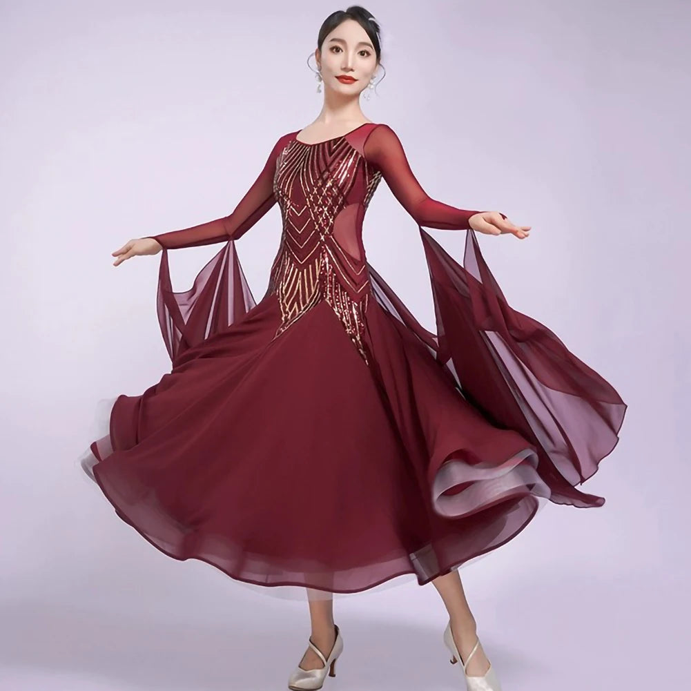 Ballroom Dance Dress | Sequin Glitter Mesh | S-3XL