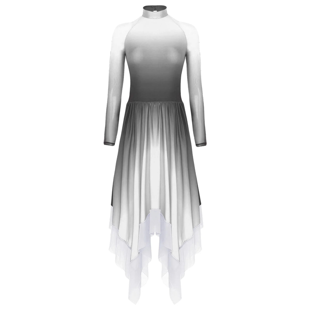 Gradient Lyrical Dance Dress | Mesh Long Sleeve | Keyhole Back | Irregular Hem