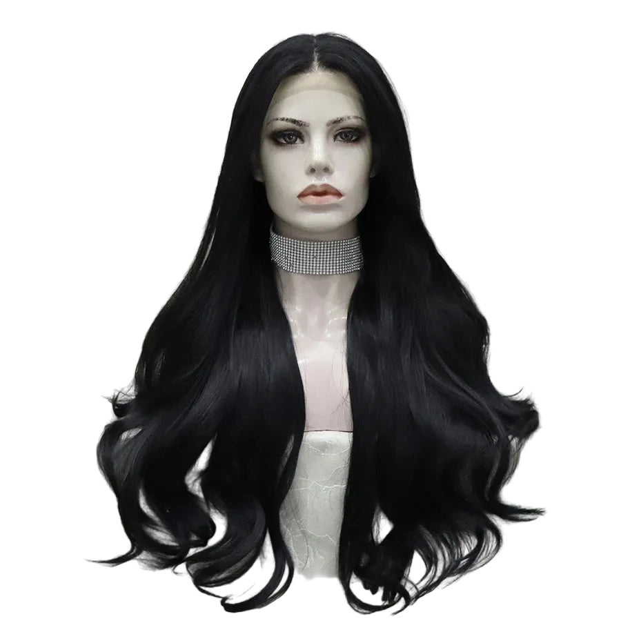 26" Black Natural Wavy Lace Front Wig | Heat Resistant Synthetic