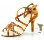 Bronze Rhinestone Latin Dance Heels | Satin | 5–10cm