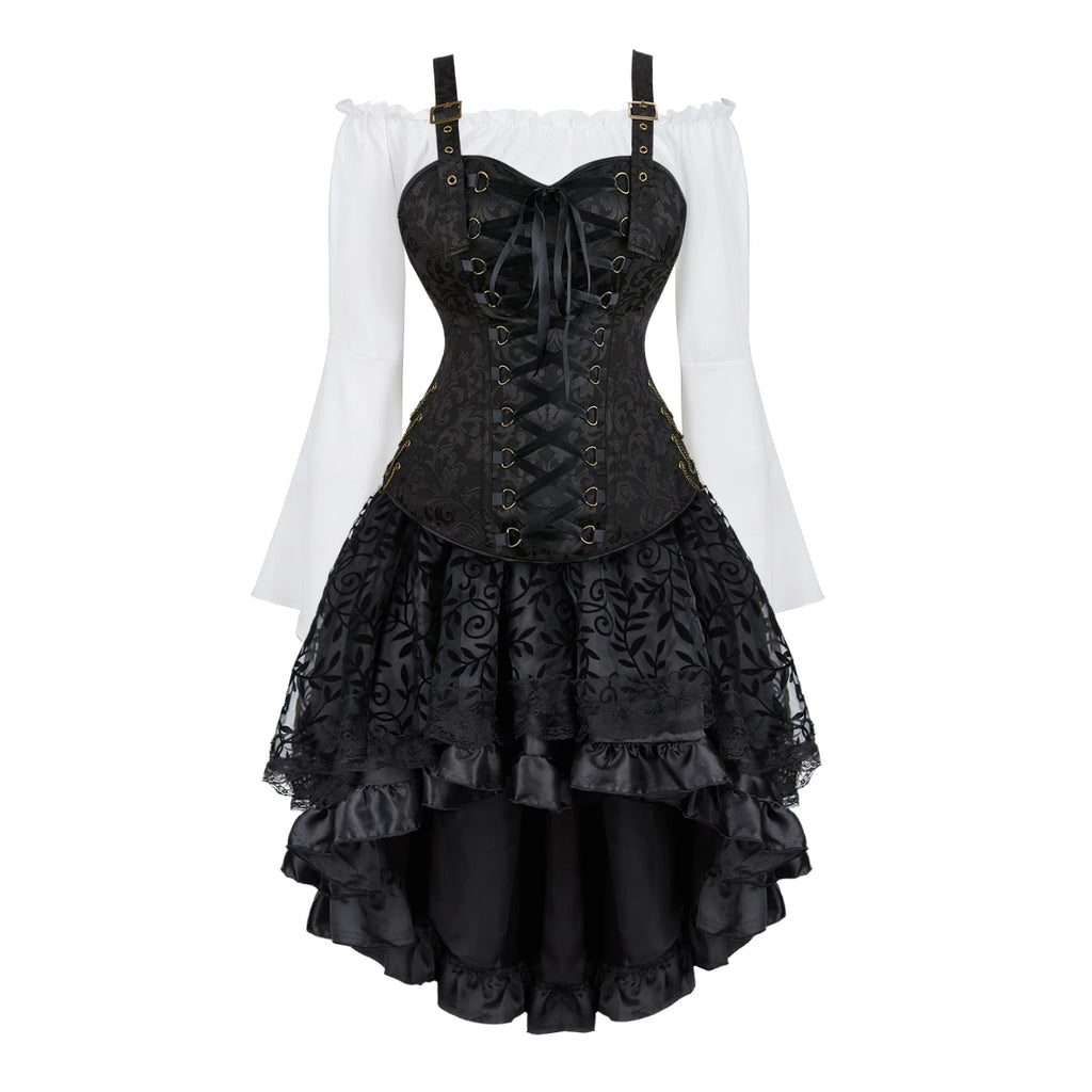 Steampunk Corset Dress | 3-Piece Set | 9 Colors | S-XXXL