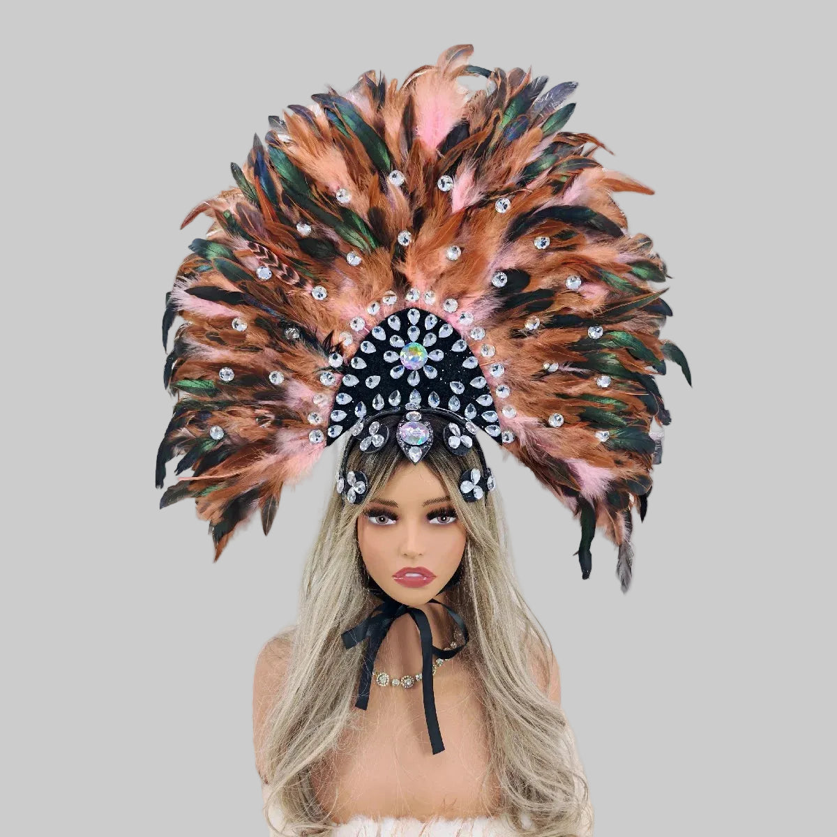 Red & Black Feather Headdress - Carnival Performance Headpiece