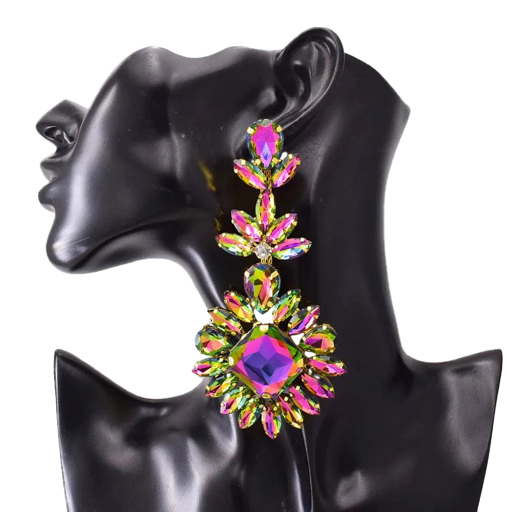 Oversized Glass Gemstone Drop Earrings | Statement Crystal | 4 Styles