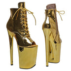 9-Inch Gold Metallic Platform Boots - Open Toe Ankle Boots