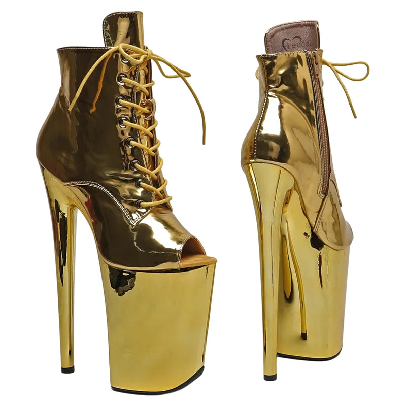 9-Inch Gold Metallic Platform Boots - Open Toe Ankle Boots