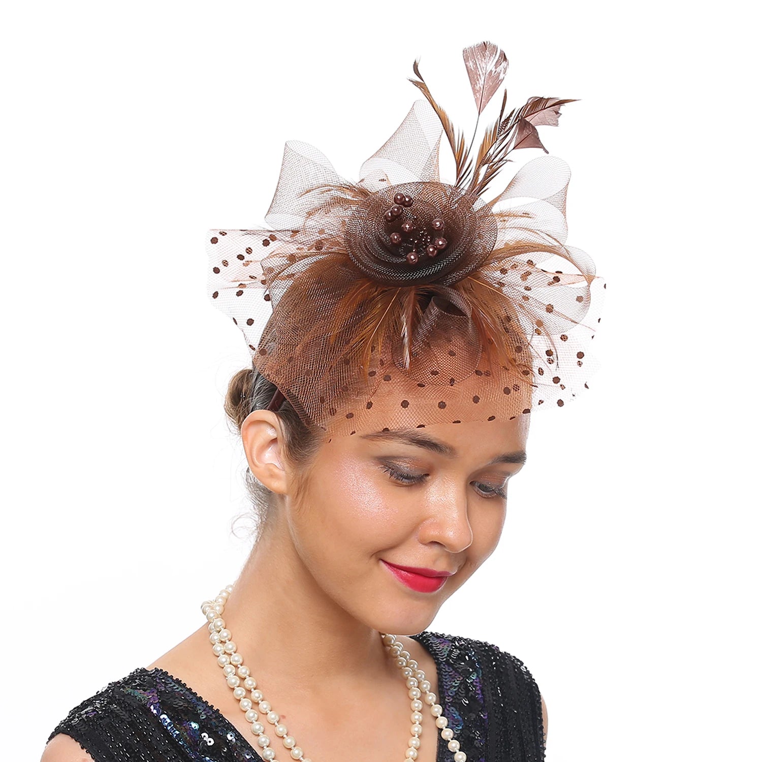 Feather Flower Fascinator Hat | Floral Mesh Headband | 36 Colors
