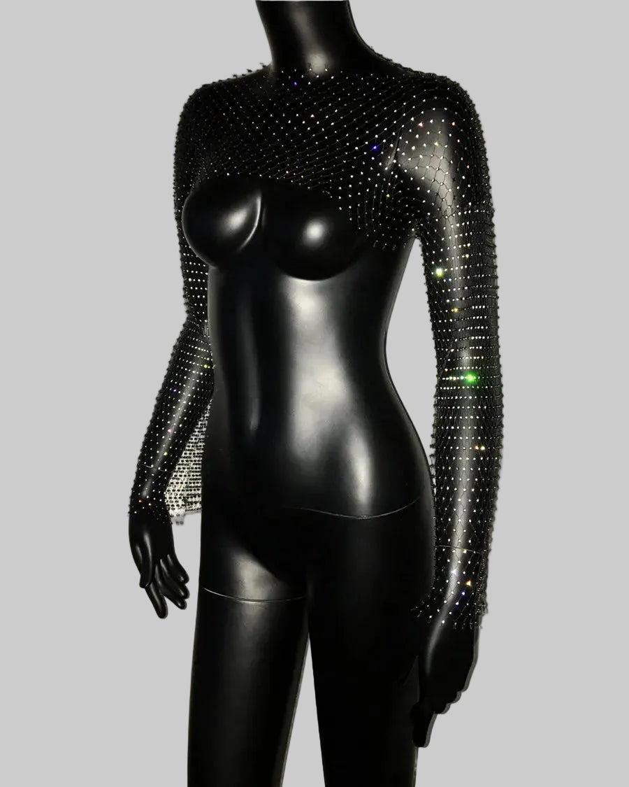 Diamond Fishnet Mesh Top - Sheer Long Sleeve Cover Up