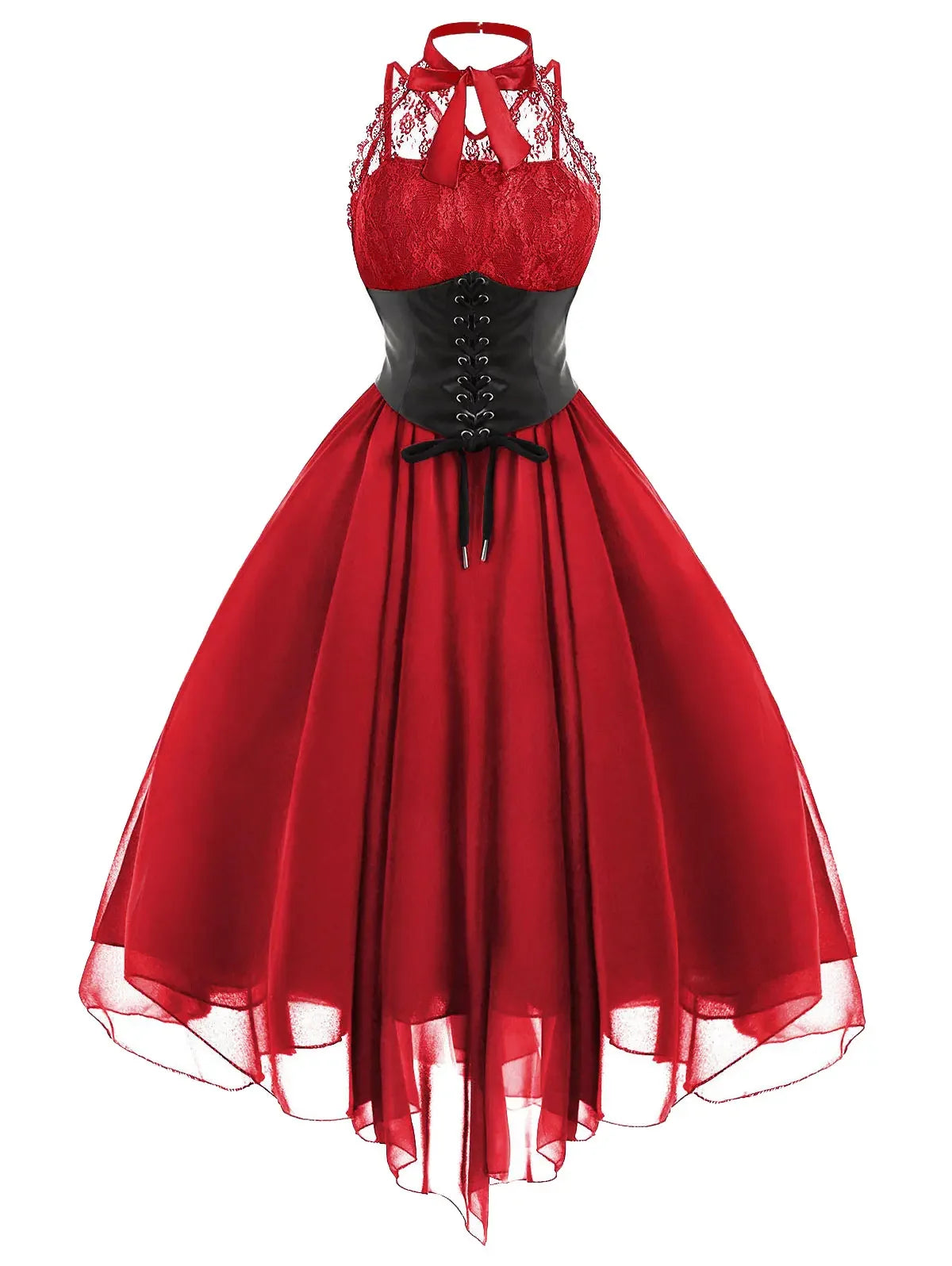 Gothic Halter Dress | Lace Corset | A-Line Swing