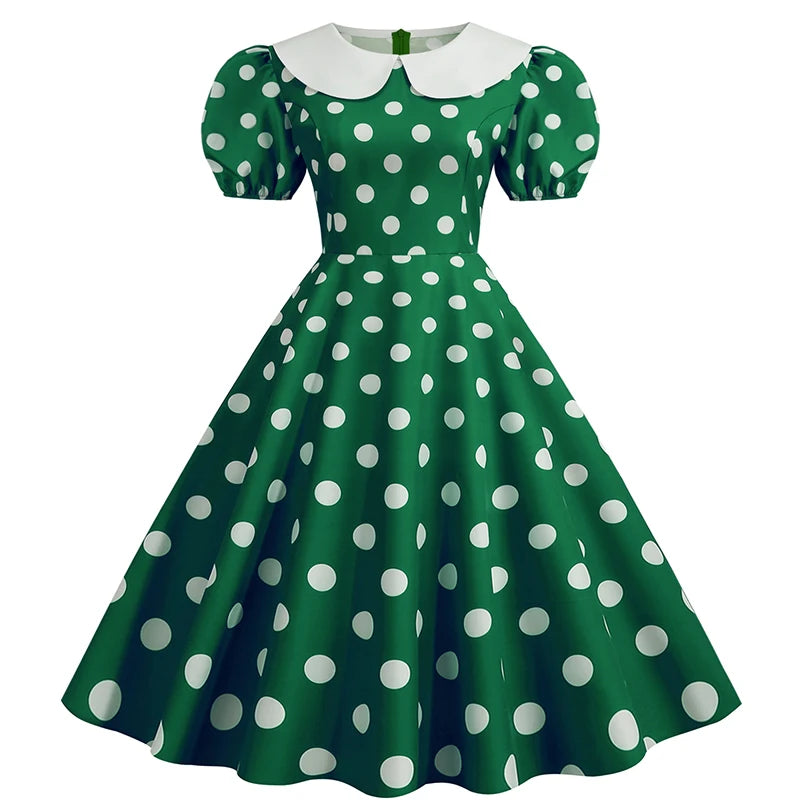 Vintage Polka Dot Puff Sleeve Dress | Petticoat | S–XXL