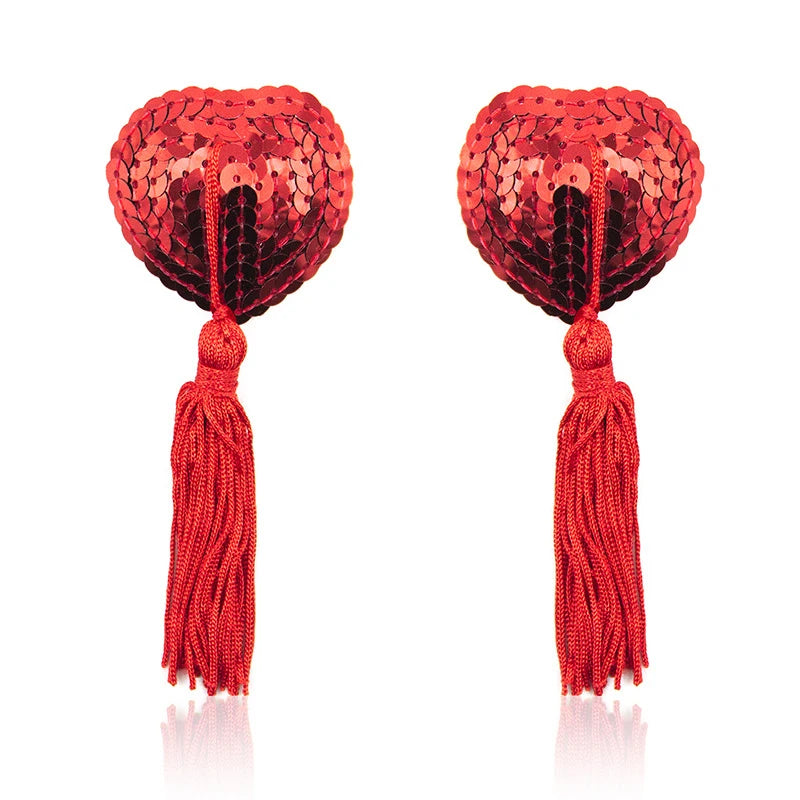 Sequin Heart Pasties with Tassels | Nipple Covers